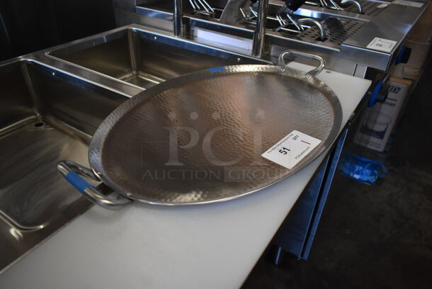BRAND NEW SCRATCH AND DENT! Hammered Metal Oval Tray w/ Handles.  - Image 3 of 4