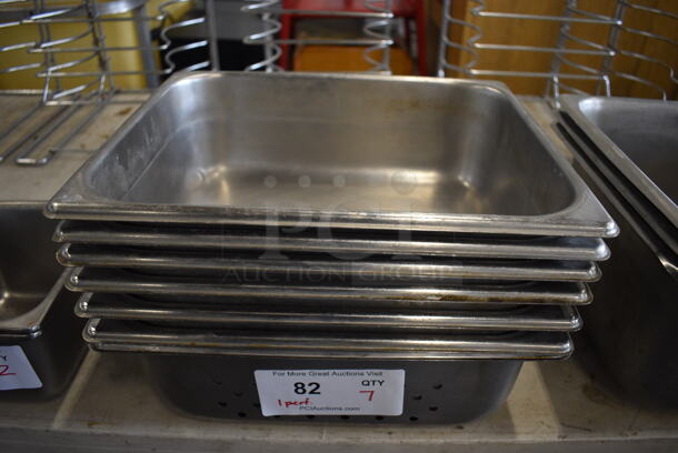 7 Stainless Steel 1/2 Size Drop In Bins; 1 Perforated. 1/2x4. 7 Times Your Bid!