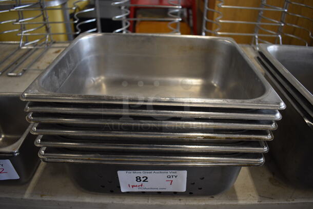 7 Stainless Steel 1/2 Size Drop In Bins; 1 Perforated. 1/2x4. 7 Times Your Bid! - Image 1 of 3