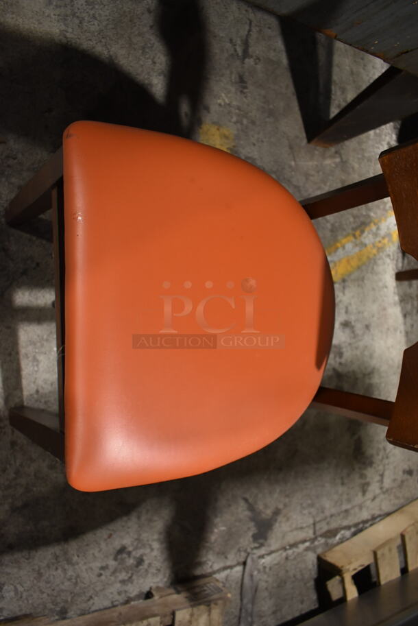 8 Wooden Dining Height Chair w/ Orange Seat Cushion. 8 Times Your Bid! - Image 4 of 5