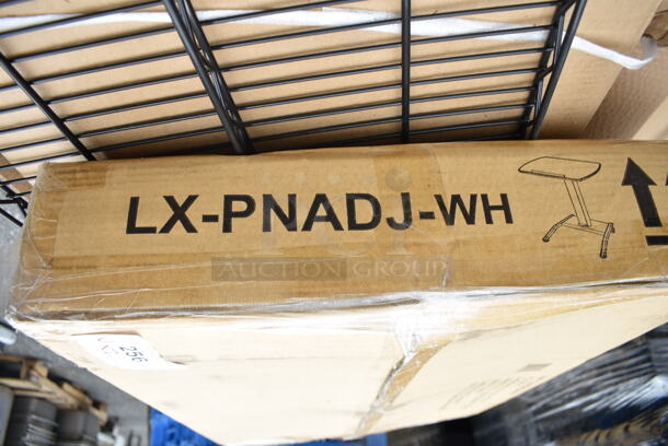 2 BRAND NEW SCRATCH AND DENT! Luxor LX-PNADJ-WH 25 1/2" Pneumatic Adjustable Height Lectern and Black Finish Wire Shelf. 2 Times Your Bid! May Be Missing Pieces.  - Image 3 of 4
