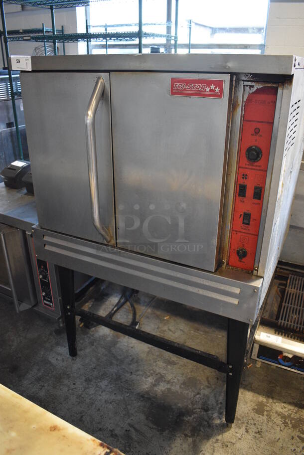 Tri-Star Stainless Steel Commercial Natural Gas Powered Full Size Convection Oven w/ Solid Doors, Metal Oven Racks. 40x43x63
