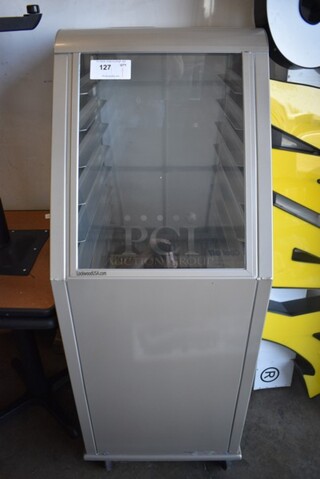 Lockwood Metal Commercial Pan Transport Rack w/ Rear View Through Door on Commercial Casters. 22x29x58.