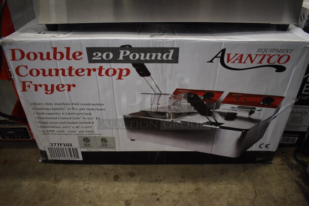 BRAND NEW IN BOX! Avantco 177F102 Stainless Steel Commercial Countertop Electric Powered 2 Bay Fryer w/ 2 Metal Baskets and 2 Lids. 24x16.5x12 - Image 7 of 7