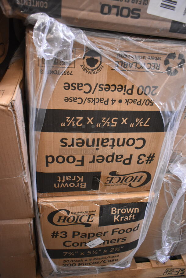 PALLET LOT of 28 BRAND NEW Boxes Including 394360M Noble Products Powdered Disposable Vinyl Gloves for Foodservice - 1000/Case, 4 Box 5004DNAPFLTN Choice Touchstone Natural Linen-Feel Flat-Packed Dinner Napkin 16" x 16" - 500/Case, 612FHL1230 Choice Foil Steam Table Pan Lid - Half Size - 100/Case, 500CC16HD 16 oz. Plastic Cold Cup - 1000/Case, 2 Box 626TS Solo 626TS Clear Flat Lid with Straw Slot - 1000/Case, 2 Box 795PTOKFT3 Choice Kraft Microwavable Folded Paper #8 Take-Out Container 6" x 4 5/8" x 2 1/2" - 300/Case, 2 Box 500TW12 Choice 12 oz. Translucent Thin Wall Plastic Cold Cup - 1000/Case, 274MOPBCKTYE Lavex Yellow Mop Bucket, 433L32C Choice Quart Size Natural Kraft Paper Bag - 500/Case, 130SVFRK480B Visions Silver 7" Heavy Weight Plastic Fork with Black Handle - 480/Case, C25UT1 Dart C25UT1 StayLock® 6 1/8" x 6 1/2" x 3 1/4" Clear Hinged Plastic 6" Square Container - 500/Case, LOOP-GREEN-EO Green Shopping Bags, Choice Medium Weight Black Wrapped Plastic Cutlery Set with Napkin - 250/Case. 28 Times Your Bid! - Image 6 of 12