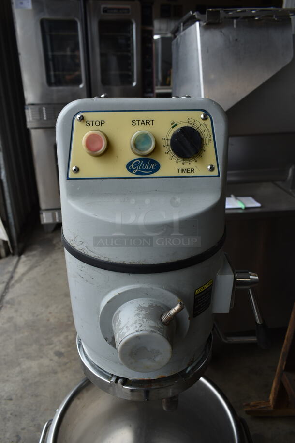 Globe SP30P Metal Commercial Floor Style 30 Quart Planetary Dough Mixer w/ Stainless Steel Mixing Bowl, Whisk, Paddle and Dough Hook Attachments. 220 Volts, 1 Phase.  - Image 6 of 9