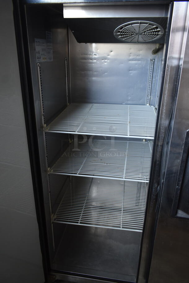 Turbo Air M3R47-2 Stainless Steel Commercial 2 Door Reach In Cooler w/ Poly Coated Racks on Commercial Casters. 115 Volts, 1 Phase. Tested and Powers On But Does Not Get Cold - Image 5 of 7