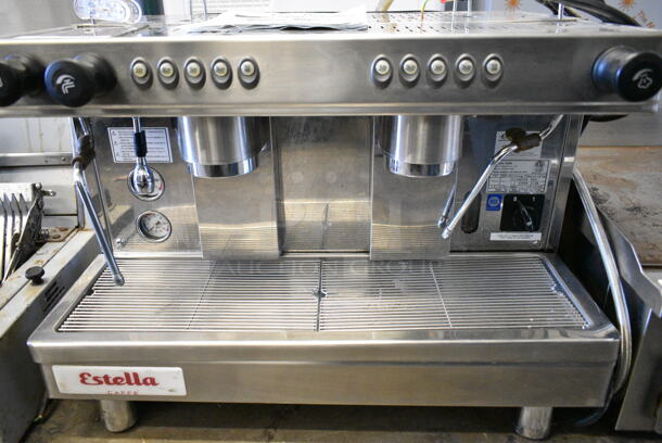 Estella ECEN2 Stainless Steel Commercial Countertop 2 Group Espresso Machine w/ Steam Wands. 220-240 Volts, 1 Phase.  - Image 6 of 7