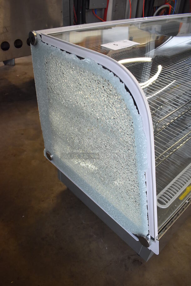 BRAND NEW SCRATCH AND DENT! Avantco 360BCDI48W Metal Commercial Countertop White Curved Refrigerated Drop-In Countertop Bakery Display Case Merchandiser. See Pictures For Damage To Left Glass Pane. 110-120 Volts, 1 Phase. 48x24x27. Tested and Working! - Image 4 of 8