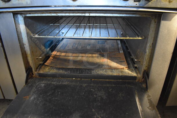 Southbend Stainless Steel Commercial Natural Gas Powered 6 Burner Range w/ Oven, Over Shelf and Back Splash. 36.5x34x59 - Image 4 of 4