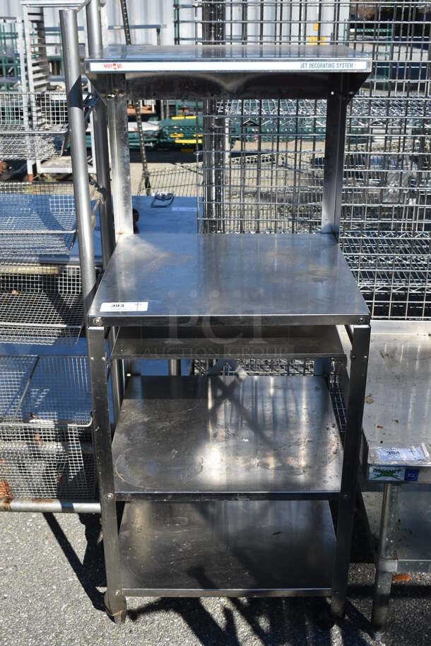 Metal 4 Tier Basket Rack on Commercial Casters. 21x13.5x61