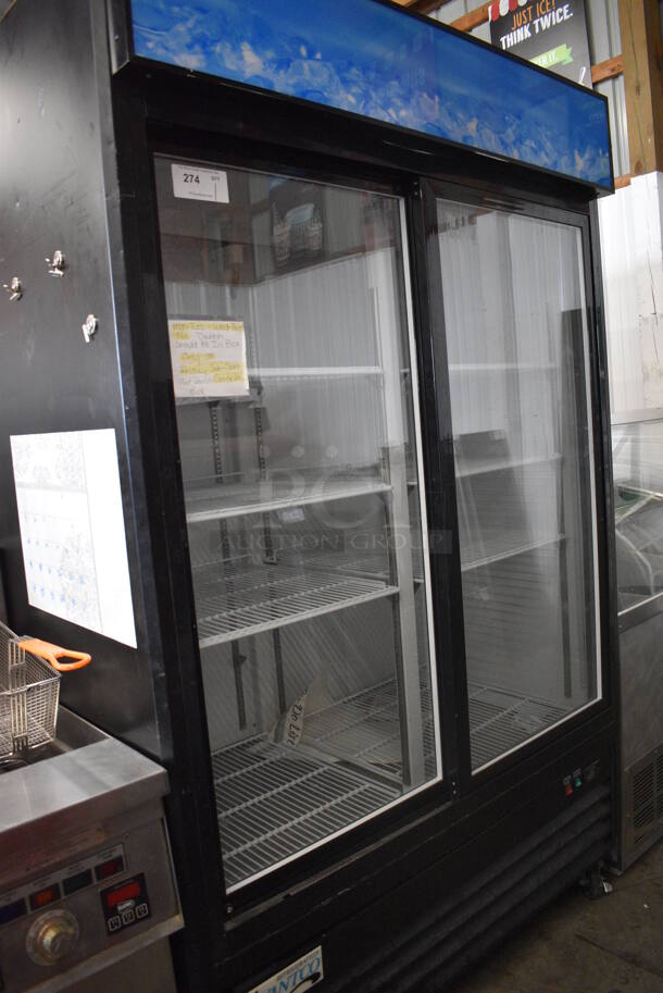 Avantco Model 178GDS47HCB Metal Commercial 2 Door Reach In Cooler Merchandiser w/ Poly Coated Racks on Commercial Casters. 115 Volts, 1 Phase. 53x30.5x84. Tested and Powers On But Does Not Get Cold - Image 2 of 5