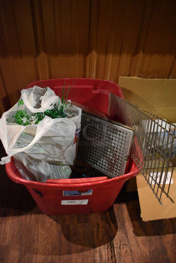 ALL ONE MONEY! Lot of Various Items Including Metal Drip Tray, Glasses and  Decorations in Red Poly Bin. (bar) - Image 6 of 6