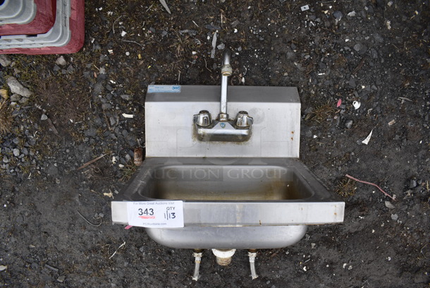Stainless Steel Commercial Single Bay Wall Mount Sink w/ Faucet and Handles. 17x15x24 - Image 1 of 5