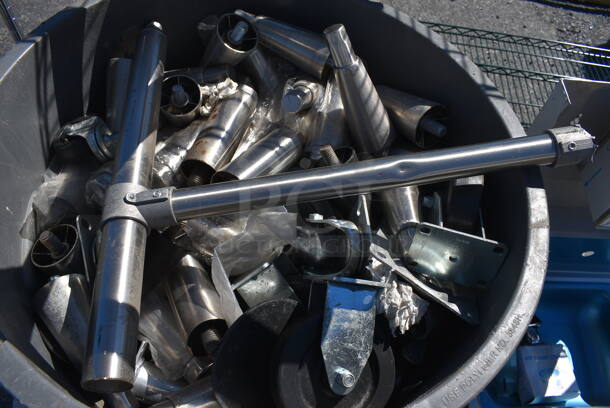 ALL ONE MONEY! Lot of Various Items Including Commercial Casters and Legs in Gray Poly Trash Can. 26x24x32 - Image 4 of 6