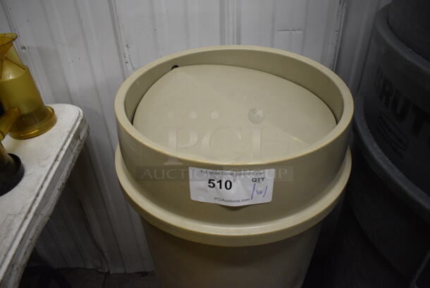 Tan Poly Trash Can w/ Lid. 16x16x34.5 - Image 2 of 2