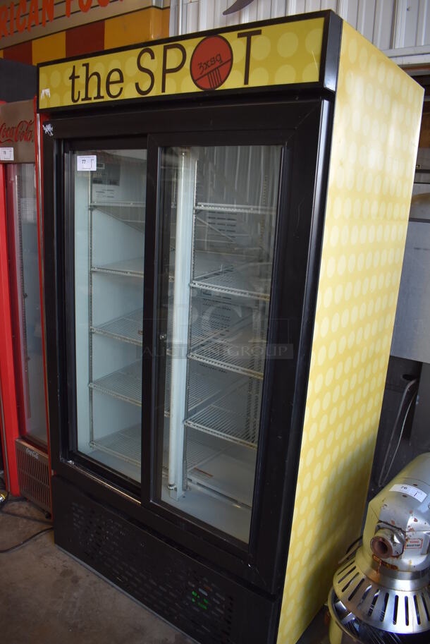 Universal Nolin MC1100S-1 Metal Commercial 2 Door Reach In Cooler Merchandiser w/ Poly Coated Racks. 115 Volts, 1 Phase. 43x32x79. Cannot Test Due To Cut Cord - Image 1 of 5