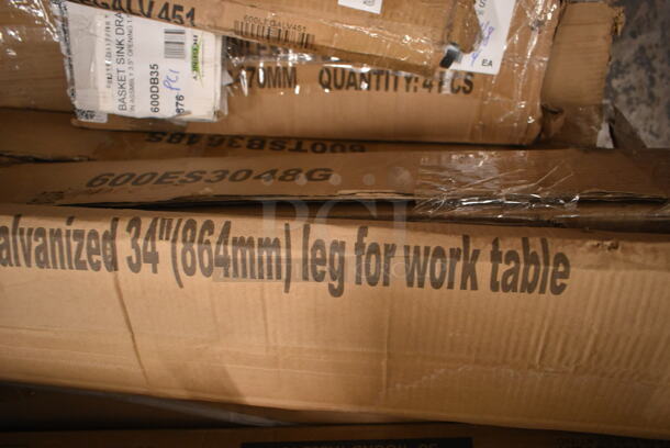 ALL ONE MONEY! Lot of 3 BRAND NEW Items Including 600DB35 Regency 3 1/2" Basket Drain with Strainer - 1 1/2" IPS, 600LEGSS14 Regency 18 1/2" Stainless Steel Leg for Sinks and 600LEGALV451 Galvanized Steel Leg for Equipment Stands and Mixer Tables - 5" Casters Required - Image 6 of 6