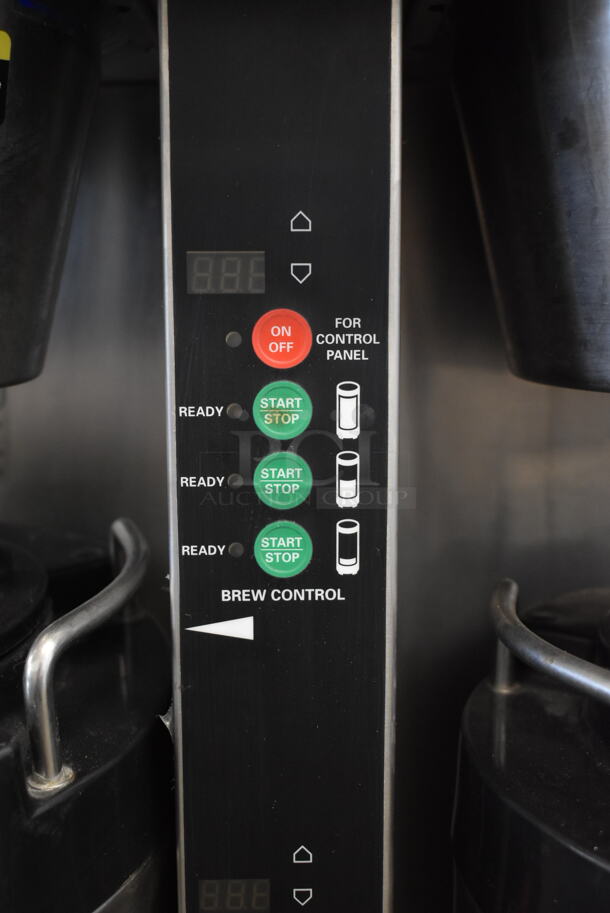 2014 Grindmaster P-430 Stainless Steel Commercial Countertop Dual Coffee Machine w/ Hot Water Dispenser, 2 Satellite Servers and 2 Metal Brew Baskets. 120/240 Volts, 1 Phase.  - Image 6 of 9