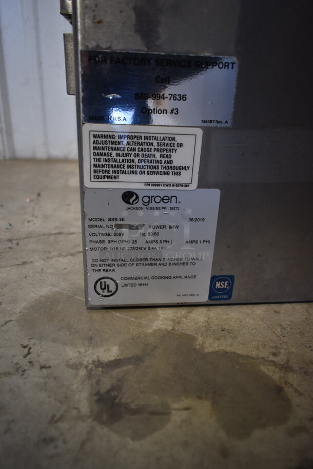 2019 Groen SSB-3E Stainless Steel Commercial Electric Powered Single Deck Steam Cabinet. 208/240 Volts, 3 Phase. - Image 5 of 5