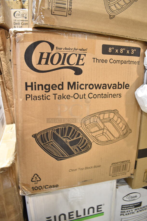 PALLET LOT of 29 BRAND NEW Boxes Including 2 Box Avantco 177FRYGUARD 18 Gauge Stainless Steel Splash Guard for FF and EF Series - 20 1/2" x 18", 2 Box 129MCR16B Choice 16 oz. Black 6 1/4" Round Microwavable Heavy Weight Container with Lid - 150/Case, 128HD16COMBO OneUp by Choice Kraft 2-Ply Wide Interfold 6 1/2" x 8 1/2" Dispenser Napkin - 6000/Case, 500TO883C3 Choice 8" x 8" x 3" Microwaveable 3-Compartment Black / Clear Plastic Hinged Container - 100/Case, 2 Box 500TO993 Choice 9" x 9" x 3" Microwavable 1-Compartment Black / Clear Plastic Hinged Container - 100/Case, 21480CWCCL Cambro 80CWC135 Camwear 1/8 Size Clear Polycarbonate Flat Lid, 2 Box 760SOUP8KFT EcoChoice 8 oz. Kraft Paper Food Cup with Vented Lid - 250/Case, 2 Box 50020C Choice 20 oz. Coffee Print Poly Paper Hot Cup - 600/Case, 3 Box 5014455HVY Lavex Hercules 56 Gallon 2 Mil 44" x 55" Low Density Heavy-Duty BlackCan Liner / Trash Bag - 50/Case, 130HCUTKWR Visions Individually Wrapped White Heavy Weight Plastic Knife - 1000/Case, Fineline 42RCL2432 Conserveware PETE Dome Lid for 24/32 oz. Rectangular Bowls - 300/Case, 130WSPOON Choice Medium Weight White Plastic Teaspoon - 1000/Case, 760BB12 Carnival King 12 oz. Clear Plastic Banana Split Boat - 500/Case, Bar Height Stool. 29 Times Your Bid! - Image 12 of 12