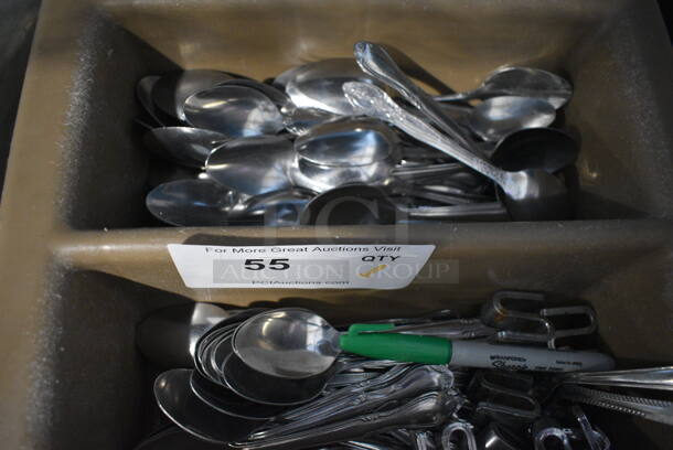 ALL ONE MONEY! Lot of Various Metal Silverware in 3 Brown Poly Silverware Bins and 1 Black Poly Silverware Bin! 21x13x4 - Image 5 of 5