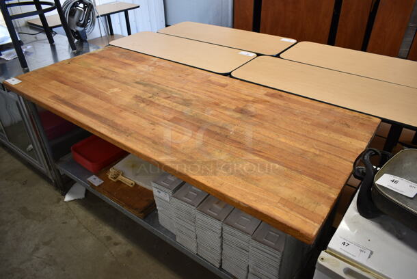 Butcher Block Table w/ Metal Under Shelf. Does Not Come w/ Contents. - Image 2 of 4