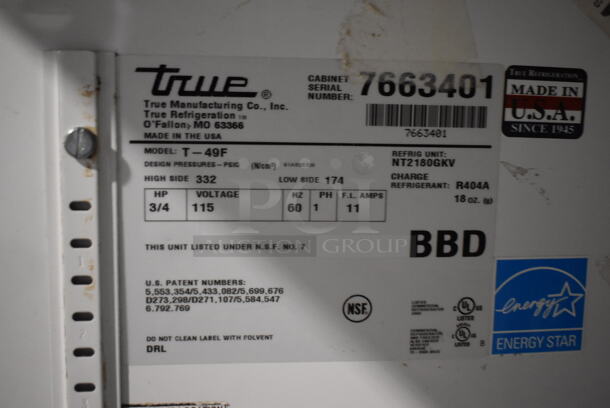 2013 True T-49F ENERGY STAR Stainless Steel Commercial 2 Door Reach In Freezer w/ Poly Coated Racks. 115 Volts, 1 Phase. Tested and Working! - Image 6 of 7