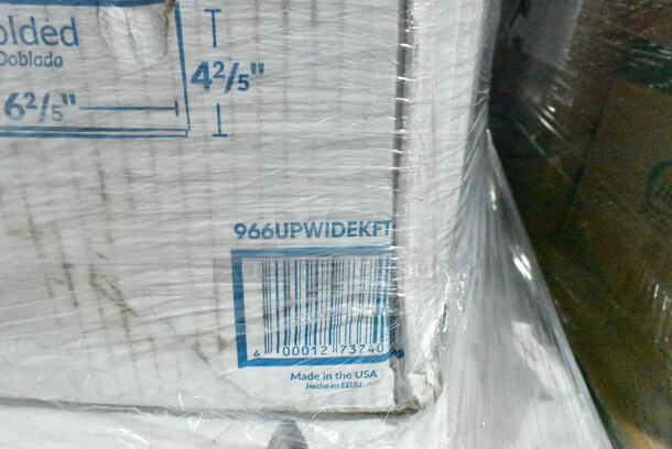PALLET LOT of 22 BRAND NEW Boxes Including 966UPWIDEKFT OneUp by Choice Kraft 2-Ply Wide Interfold 6 1/2" x 8 1/2" Dispenser Napkin - 6000/Case, 130WBKFORKH Choice Black Heavy Weight Wrapped Plastic Fork - 1000/Case, 500TO883 Choice 8" x 8" x 3" Microwaveable 1-Compartment Black / Clear Plastic Hinged Container - 100/Case, 2 Box 130WHKNIFEWX Choice White Extra Heavy Weight Wrapped Plastic Knife - 1000/Case, 3 Box 6700305 4" x 6" Lemon Scented Moist Towelette / Wet Nap Hand Wipe - 1000/Case, 3 Box 500LFLAT Choice Clear Flat Lid with Straw Slot - 9, 12, 16, 20, and 24 oz. - 1000/Case, 127RD32COMBO Choice 32 oz. Customizable Microwavable Clear Round Deli Container and Lid Combo Pack - 250/Case, 795KFTL32PLA EcoChoice 16-32 oz. Round Compostable PLA Take-Out Lid - 300/Case. 22 Times Your Bid!  - Image 8 of 12