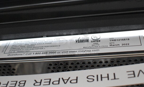 BRAND NEW! 2022 Maytag Stainless Steel Microwave Oven w/ Plate. 120 Volts, 1 Phase. 30x16x17 - Image 7 of 8