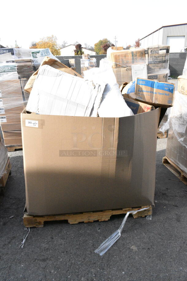 10 BRAND NEW Boxes Including 50012W Choice 12 oz. White Poly Paper Hot Cup - 1000/Case, Choice #4 Paper Food Containers, 5001RT800N Lavex 8" Natural Kraft Hardwound Paper Towel, 800 Feet / Roll - 6/Case. 10 Times Your Bid!  - Image 1 of 5