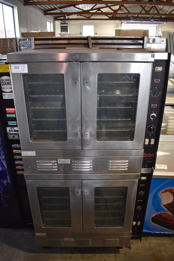 2 Vulcan Snorkel Stainless Steel Commercial Gas Powered Full Size Convection Oven w/ View Through Doors, Metal Oven Racks and Thermostatic Controls. Missing Door Handles. 40x36x79. 2 Times Your Bid!