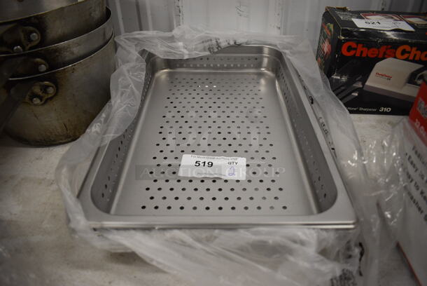 2 BRAND NEW! Stainless Steel Full Size Perforated Drop In Bins. 1/1x2. 2 Times Your Bid! - Image 1 of 2