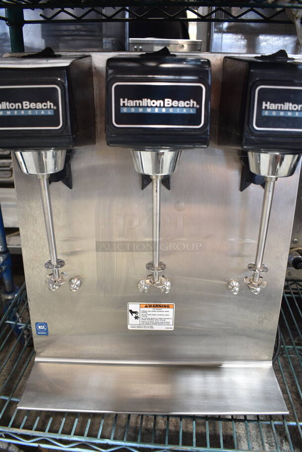 Hamilton Beach 950 Stainless Steel Commercial Countertop 3 Head Drink Mixer w/ 3 Stainless Steel Cups. 120 Volts, 1 Phase. Tested and Working! - Image 5 of 6