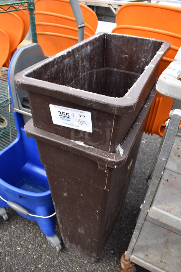 2 Brown Poly Slim Jim Trash Cans. 11x20x30. 2 Times Your Bid! - Image 3 of 4