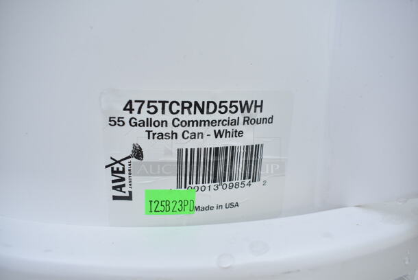 2 BRAND NEW SCRATCH AND DENT! Lavex 475TCRND55WH 55 Gallon White Round Commercial Trash Can w/ 2 Lids and 1 Trash Can Dolly. 2 Times Your Bid! - Image 7 of 7