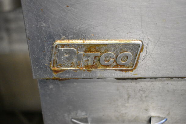 Pitco Frialator Stainless Steel Commercial Floor Style Natural Gas Powered Deep Fat Fryer w/ 2 Metal Fry Baskets on Commercial Casters.  - Image 2 of 9