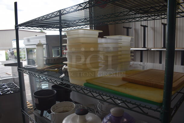 Metro Lot Including Plastic Drop In Bins, Salad Spinner, Computer, Cooking Utensils, Cutting Boards, Airpots and Much More! Metro Shelf Not Included.  - Image 3 of 6