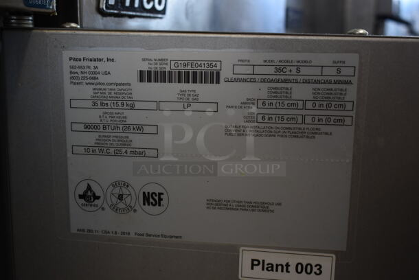 2019 Pitco Frialator 35C+S Stainless Steel Commercial Floor Style Propane Gas Powered Deep Fat Fryer on Commercial Casters. 90,000 BTU. - Image 6 of 6