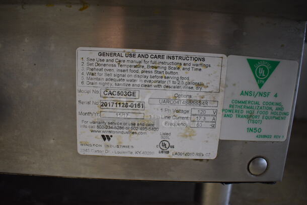 2017 Winston Model CAC503GE CVap Stainless Steel Commercial Single Door Warming Heated Cabinet. 120 Volts, 1 Phase. 19.5x27.5x35.5. Cannot Test Due To Plug Style - Image 5 of 6