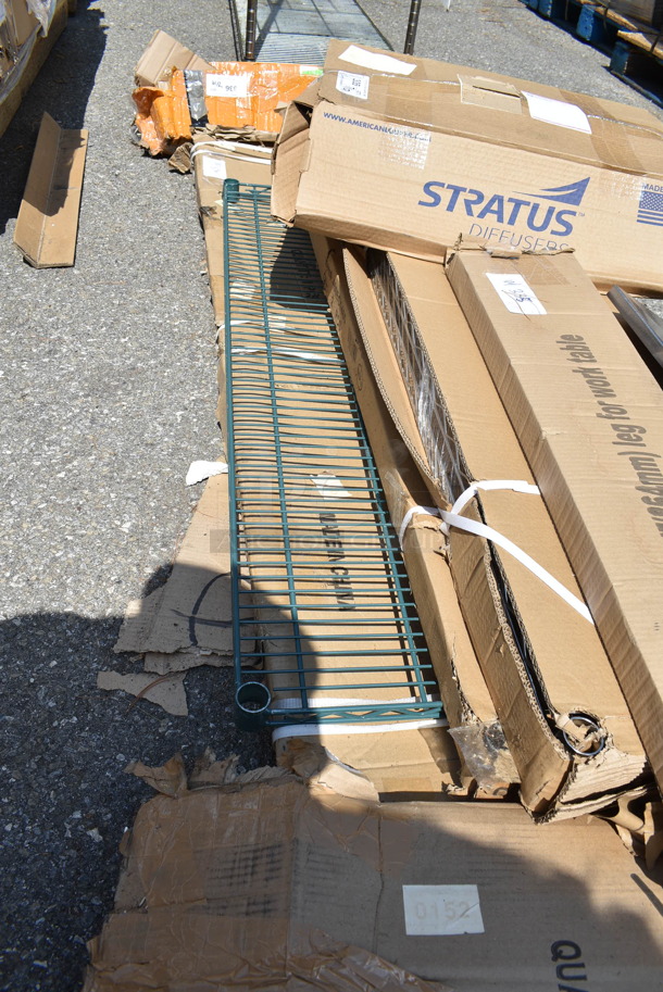 4 BRAND NEW SCRATCH AND DENT! Items; 2 Boxes of 2 Regency 460EC1460 14" x 60" NSF Chrome Wire Shelf, Regency 600UT3072S Adjustable Stainless Steel Work Table Undershelf for 30" x 72" Tables - 18 Gauge and Grene Wire Rack. 4 Times Your Bid! - Image 6 of 6