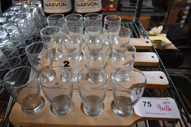 4 Wooden Flight Boards w/ 4 Glasses Each. 14x3.5x1, 2.25x2.25x4. 4 Times Your Bid! - Image 3 of 3