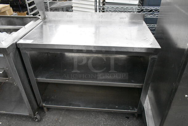 Stainless Steel Commercial Table w/ 2 Under Shelves, Back Splash and White Poly Dough Bins.  - Image 3 of 4