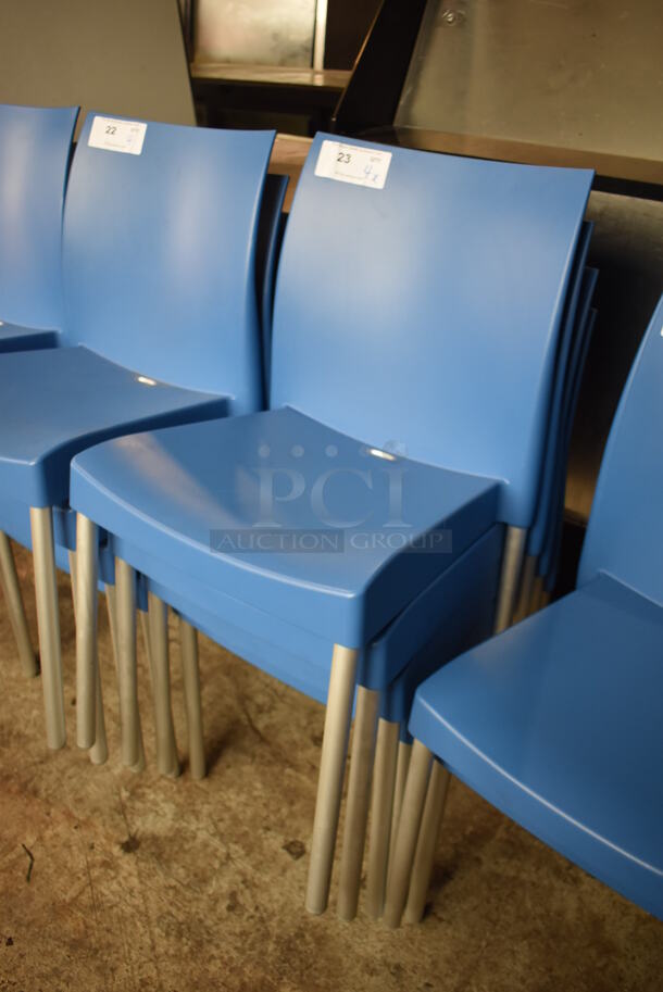 4 Blue Poly Dining Chairs on Gray Legs. 18x18x34. 4 Times Your Bid! - Image 2 of 4