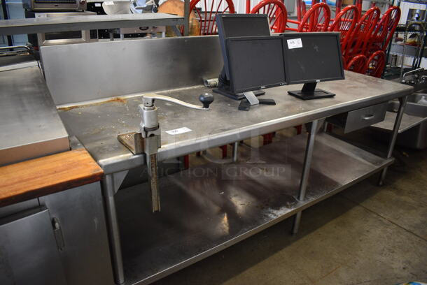 Stainless Steel Commercial Table w/ Mounted Commercial Can Opener, Under Shelf and Back Splash. 92.5x30.5x46