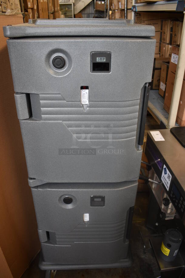 BRAND NEW IN BOX! Cambro Model CAM6000 Gray Poly Electric Hot Holding Ultra Pan Carrier N Series Ultra Camcart on Commercial Casters. 100-120 Volts, 1 Phase. 18x27x54.5