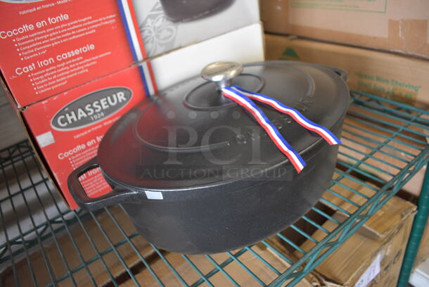 3 BRAND NEW IN BOX! Chasseur Black Cast Iron Casserole Dishes w/ Lids. 16x10x8. 3 Times Your Bid! - Image 3 of 6