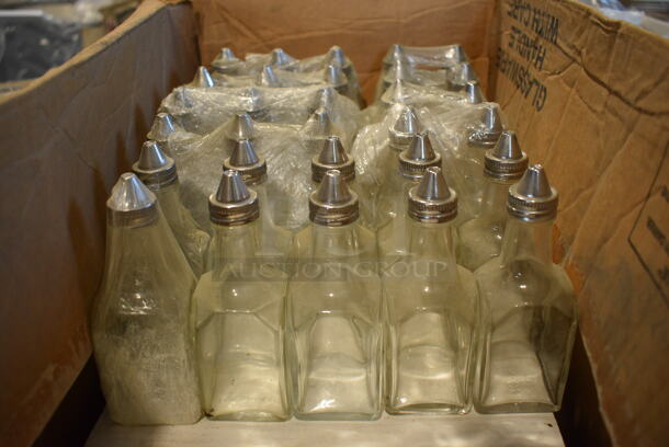 80 BRAND NEW! Oil and Vinegar Glass Bottles w/ 35 Lids. 2x2x6. 80 Times Your Bid!