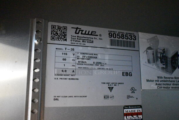 2017 True T-35 Stainless Steel Commercial 2 Door Reach In Cooler w Poly Coated Racks on Commercial Casters. 115 Volts, 1 Phase. Tested and Working! - Image 6 of 6