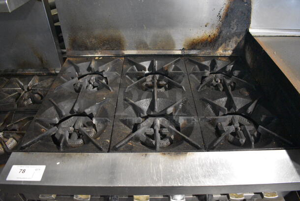 Garland SunFire Stainless Steel Commercial Natural Gas Powered 6 Burner Range w/ Flat Top Griddle, 2 Ovens, Over Shelf and Back Splash on Commercial Casters. 61x33x60 - Image 3 of 8